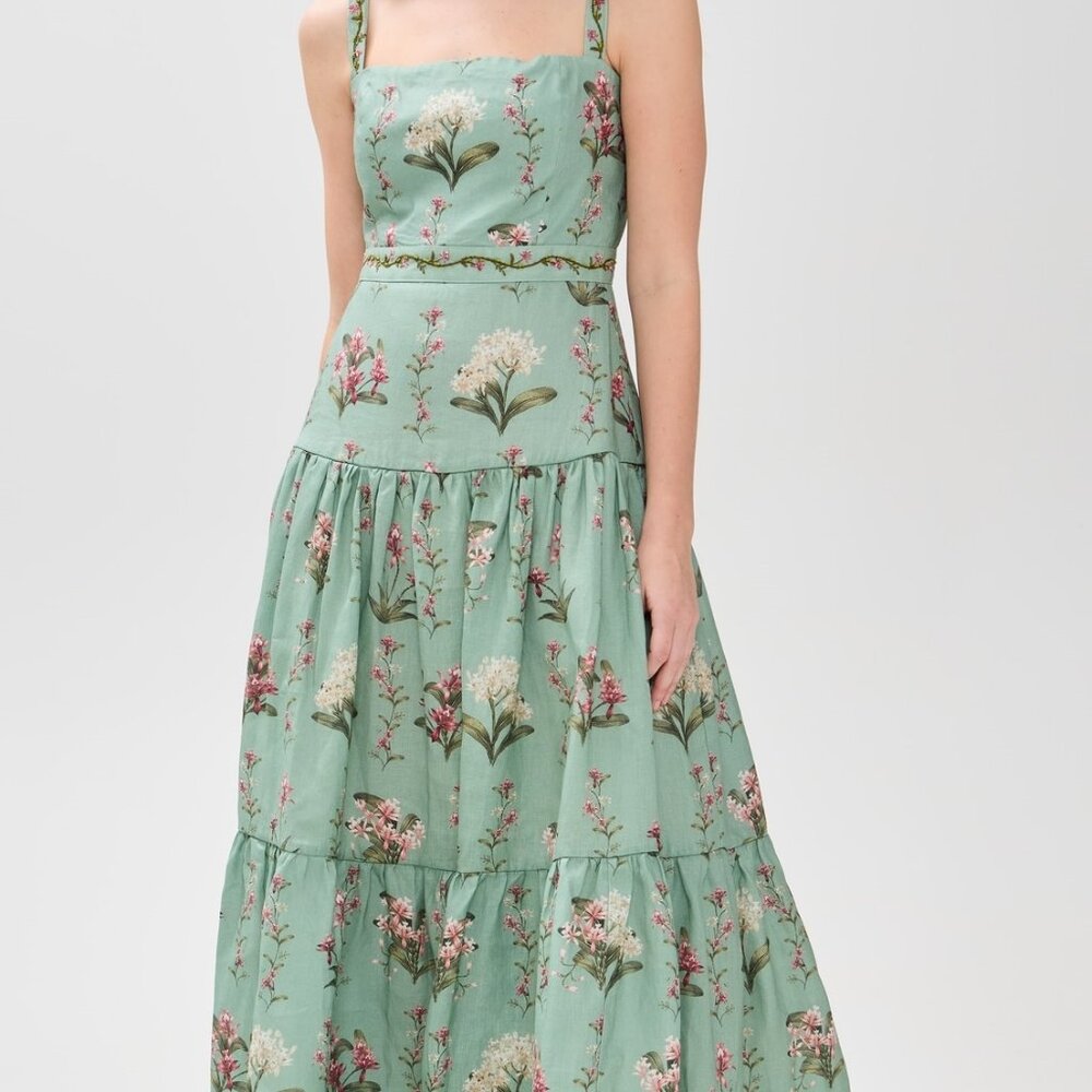 Agua by Agua Bendita Lima Orquidea Maxi Dress Hand-Embroidered